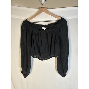 Elizabeth And James 100% Silk Off Shoulder Crop Blouse Black Boho Peasant Top S